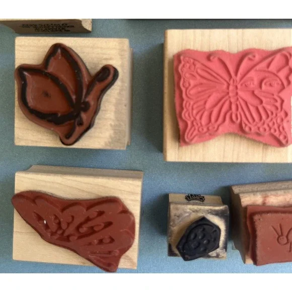 Butterflies & Ladybugs Wooden Block Rubber Stamps Lot of 13 - Picture 9 of 13